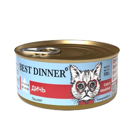 Best Dinner Gastro Intestinal Паштет с дичью для кошек для профилактики ЖКТ, 100 гр – интернет-магазин Ле’Муррр